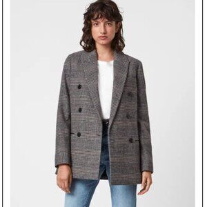 All Saints Women's Gray Plaid Double-Breasted Blazer